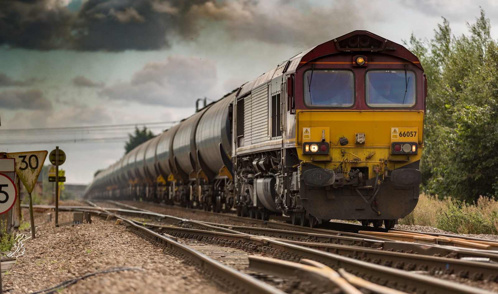 Freight locomotive on a railway